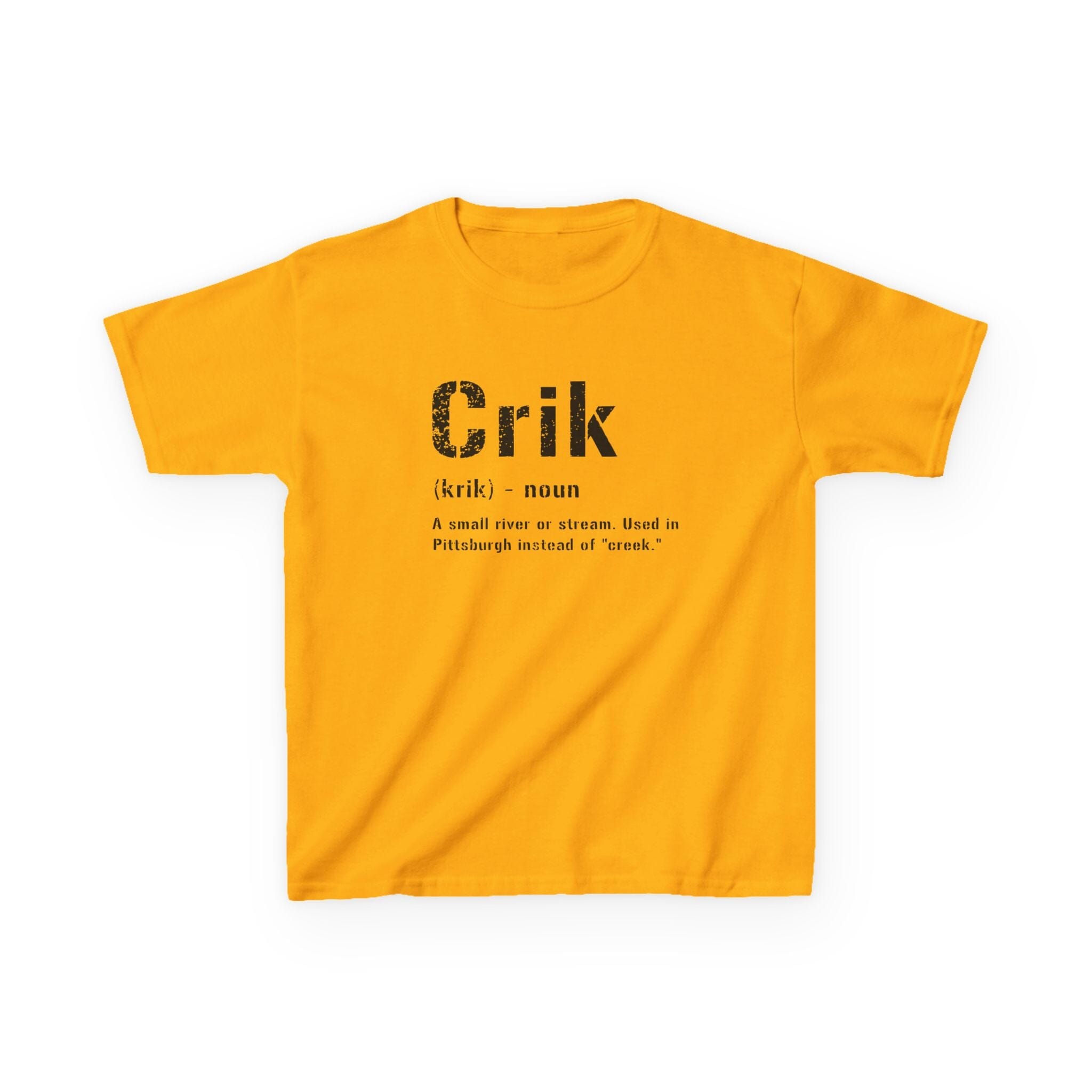 Crik Pittsburghese kids T-shirt on gold kids shirt | Yinzergear