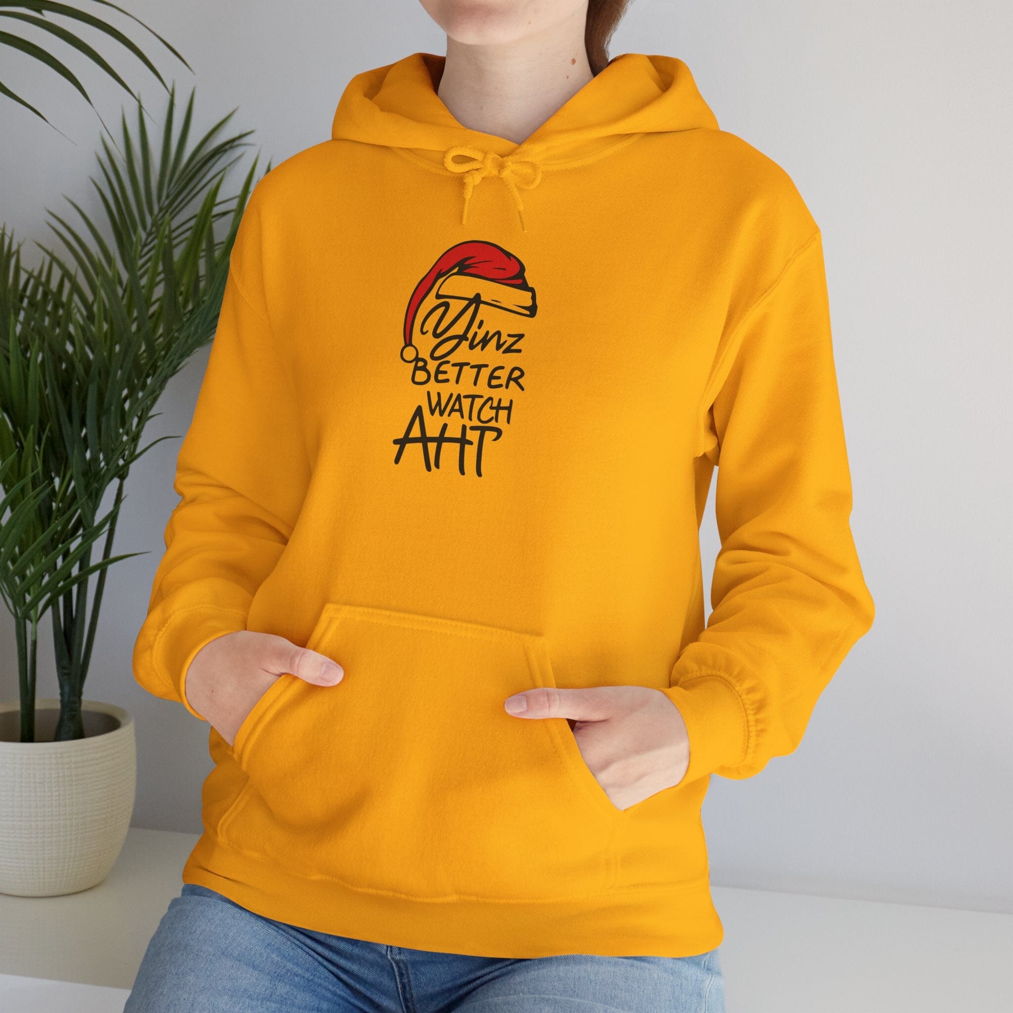 Yinz Better Watch Aht Christmas Hoodie Pittsburgh hoodie on gold hoodie | Yinzergear