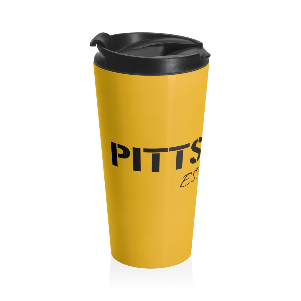 Sip Stainless Steel Travel Mug Pittsburgh mug front view mockup view | Yinzergear