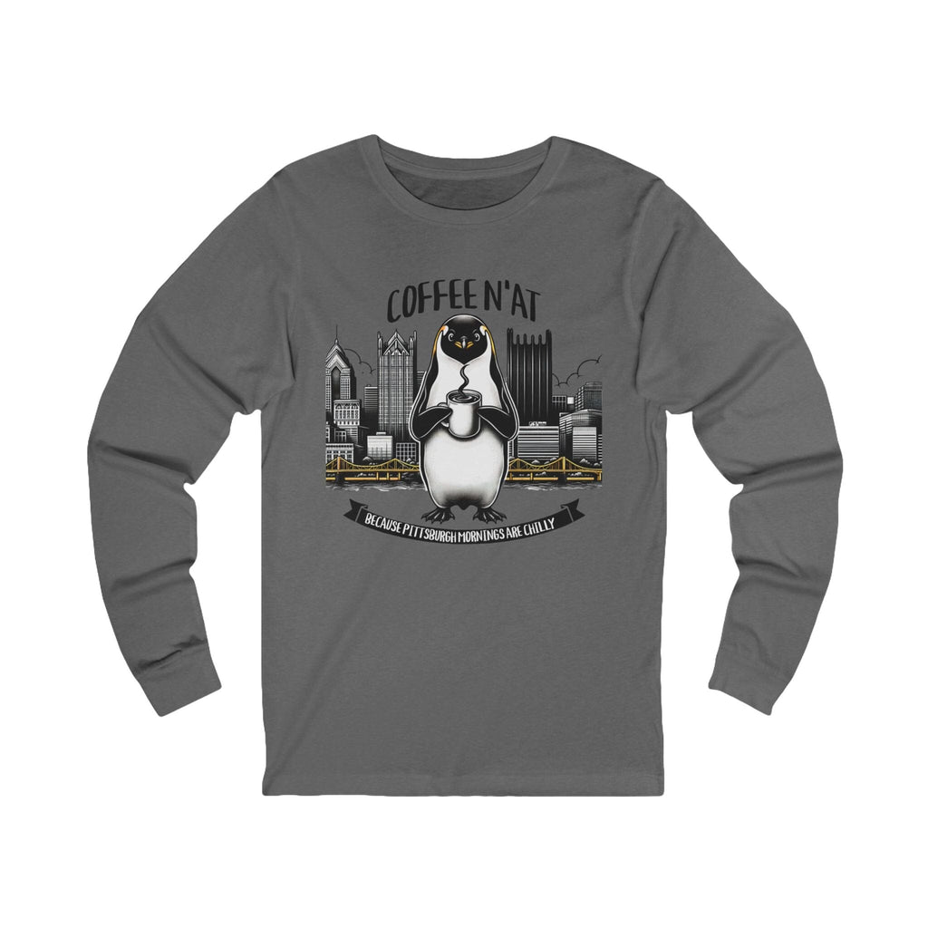 Coffee N'at Long Sleeve Shirt on grey long sleeve shirt mockup view | Yinzergear