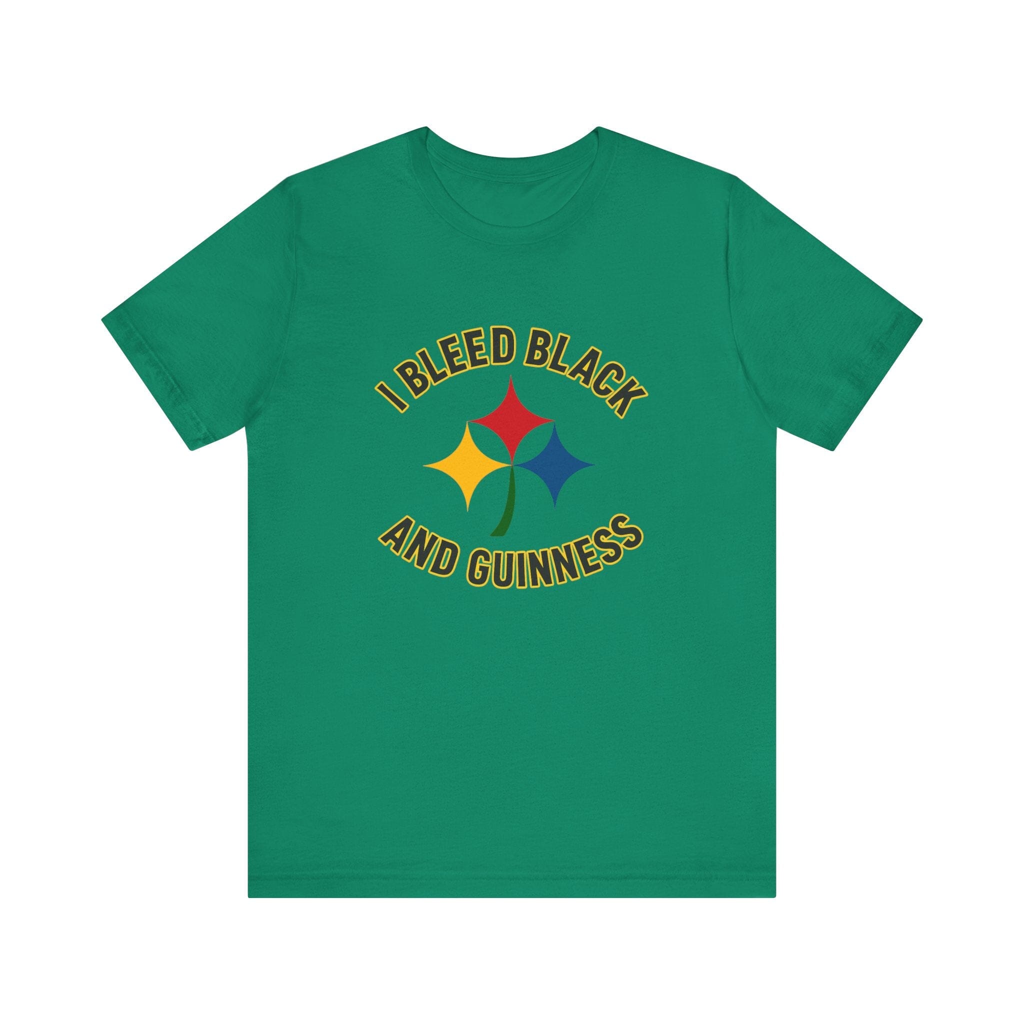 I Bleed Black and Gold Pittsburgh Irish T-Shirt Steelers football tee on black tee mockup view | Yinzergear