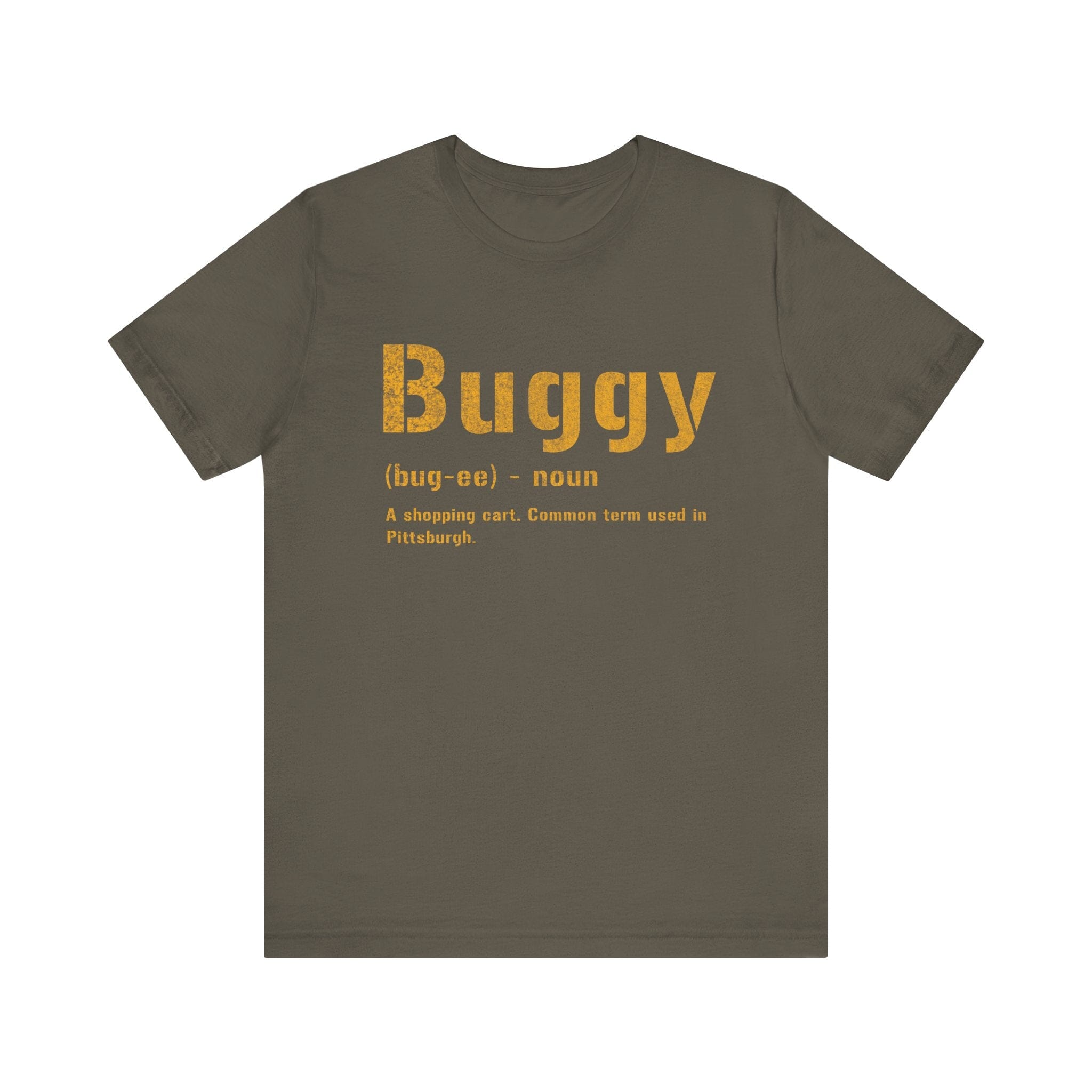 Buggy Pittsburghese definition tee on army green tee | Yinzergear