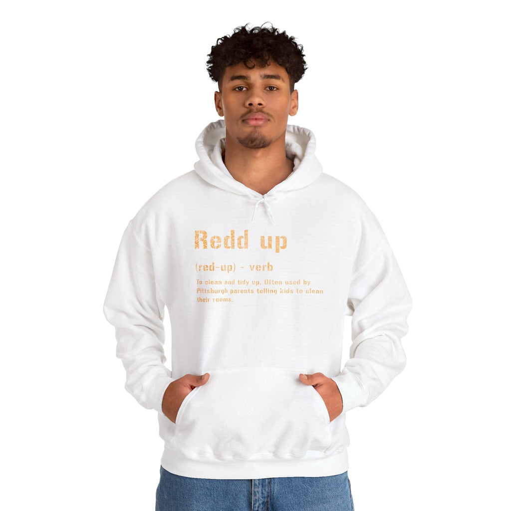Redd Up Hoodie Pittsburgh hoodie on red hoodie alternate view 3 | Yinzergear