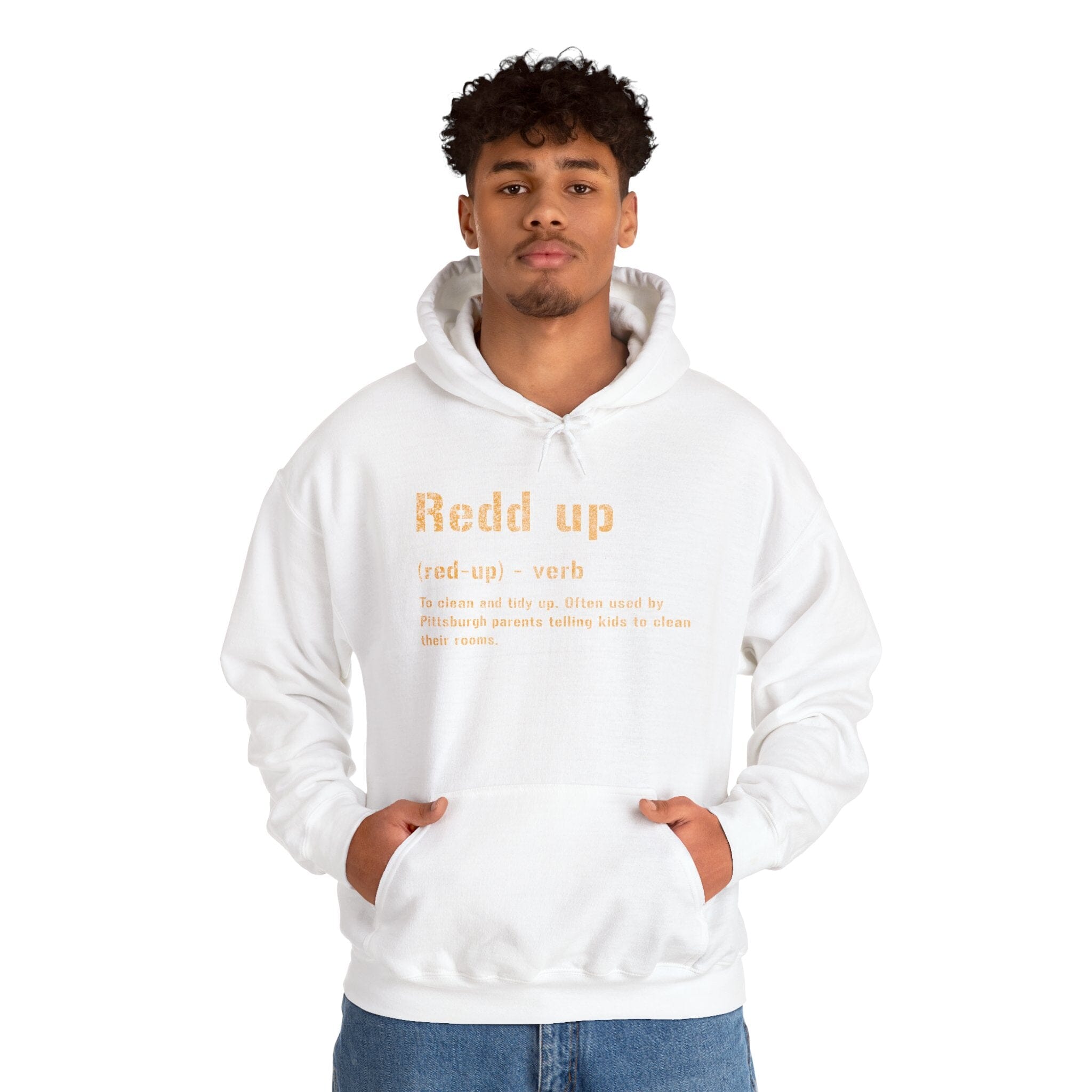 Redd Up Hoodie Pittsburgh hoodie on red hoodie alternate view 3 | Yinzergear