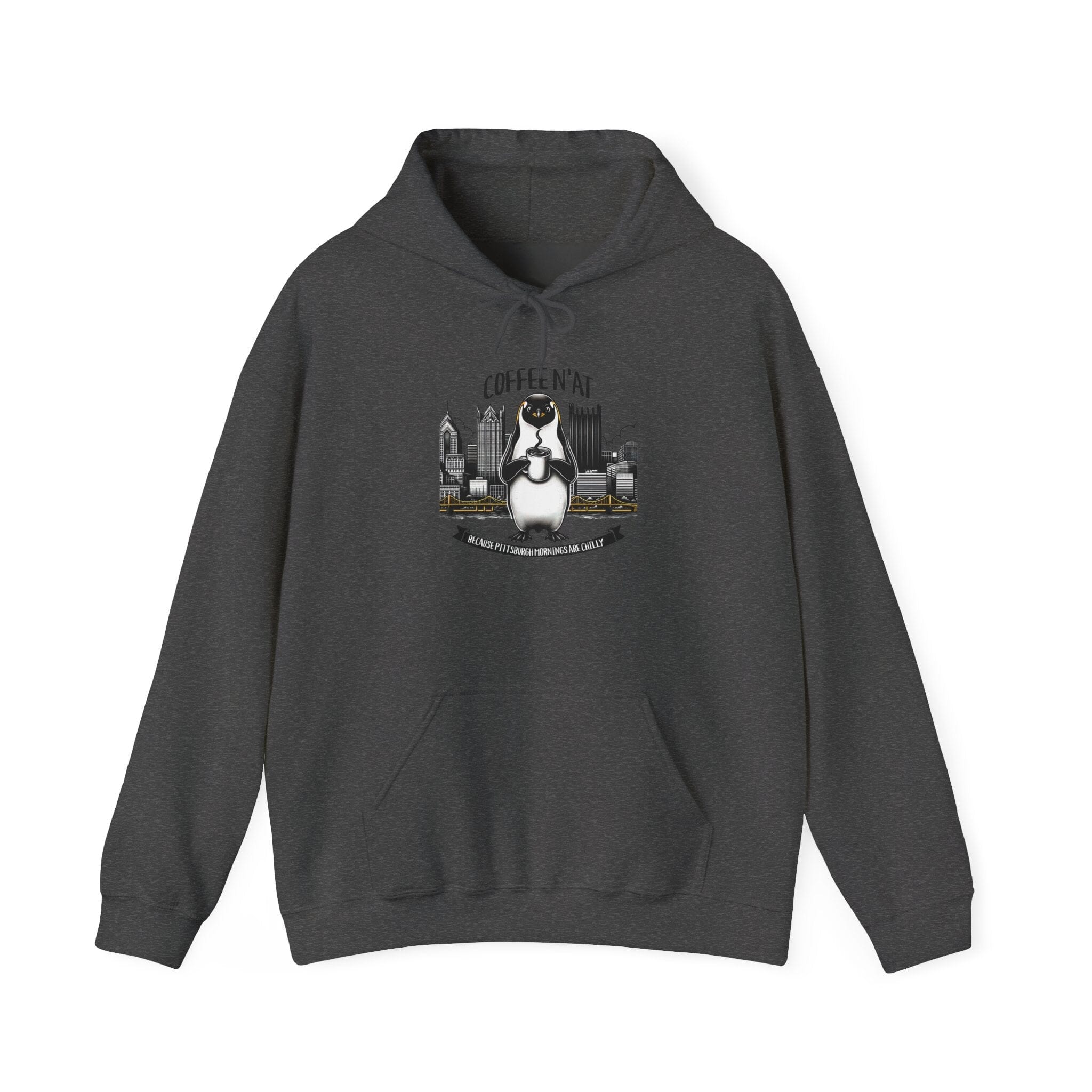 Coffee N'at Hoodie Pittsburgh hoodie on dark heather hoodie | Yinzergear