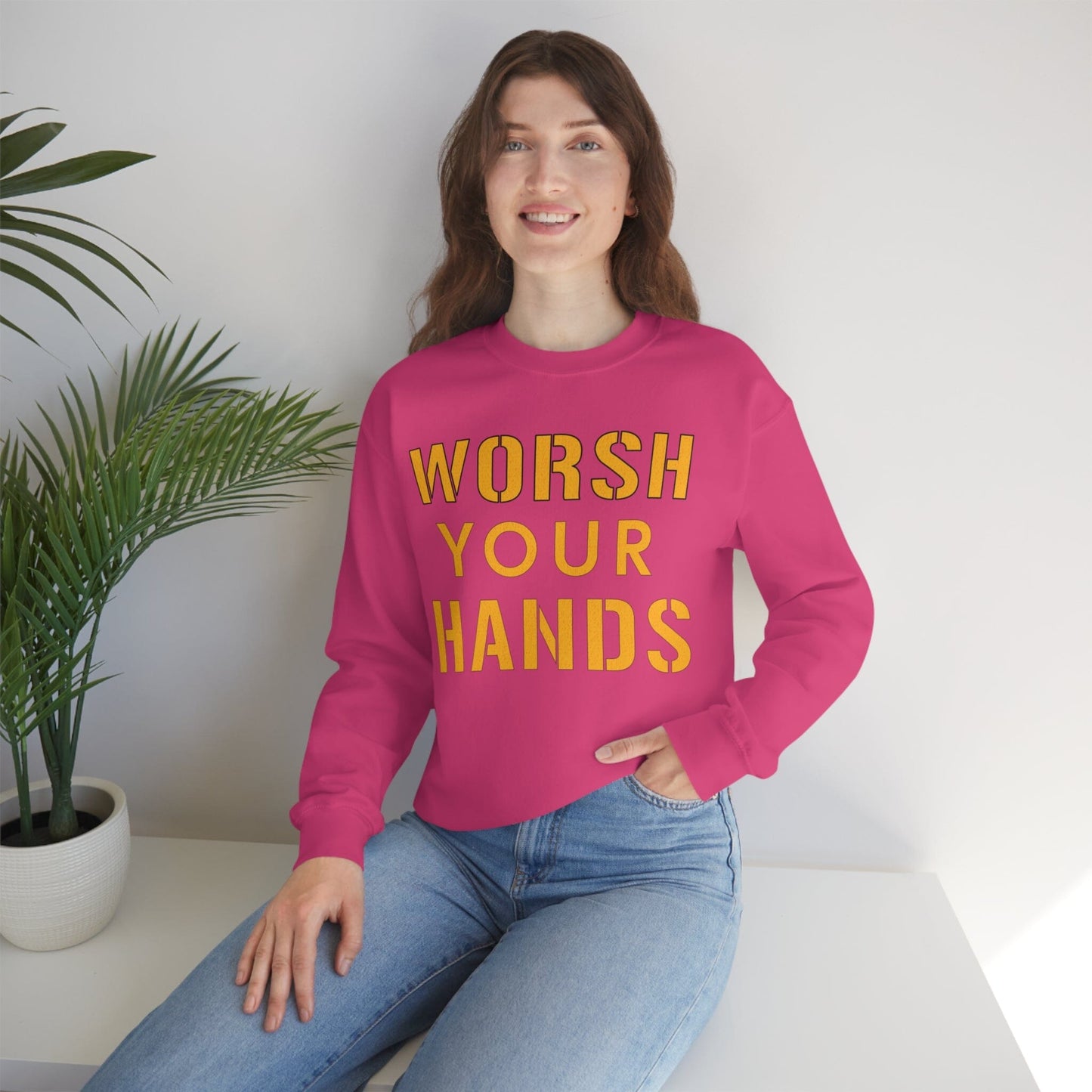 Worsh Your Hands Sweatshirt Sweatshirt Printify S Heliconia 