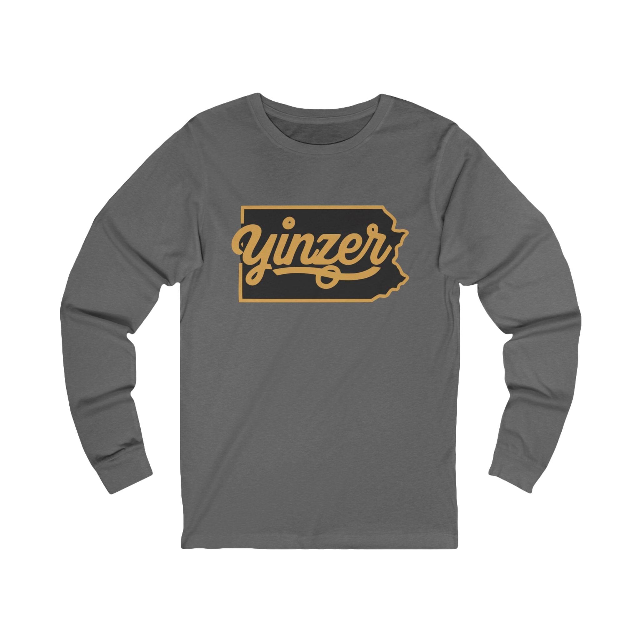 Yinzer State of Mind Long Sleeve Shirt Pittsburgh long sleeve shirt on grey long sleeve shirt mockup view | Yinzergear