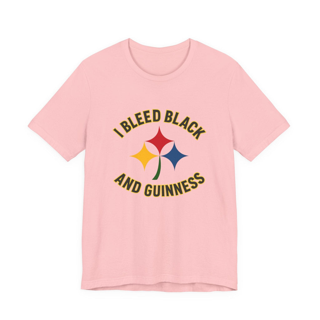I Bleed Black and Gold Pittsburgh Irish T-Shirt Steelers football tee on black tee alternate view 7 | Yinzergear