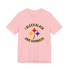 I Bleed Black and Gold Pittsburgh Irish T-Shirt Steelers football tee on black tee alternate view 7 | Yinzergear