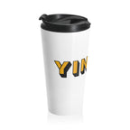 Yinzer Stainless Steel Travel Mug Pittsburgh mug front view alternate view 3 | Yinzergear