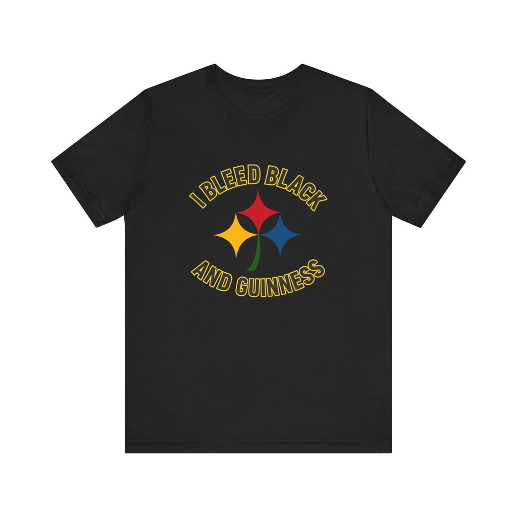 I Bleed Black and Gold Pittsburgh Irish T-Shirt Steelers football tee on black tee | Yinzergear