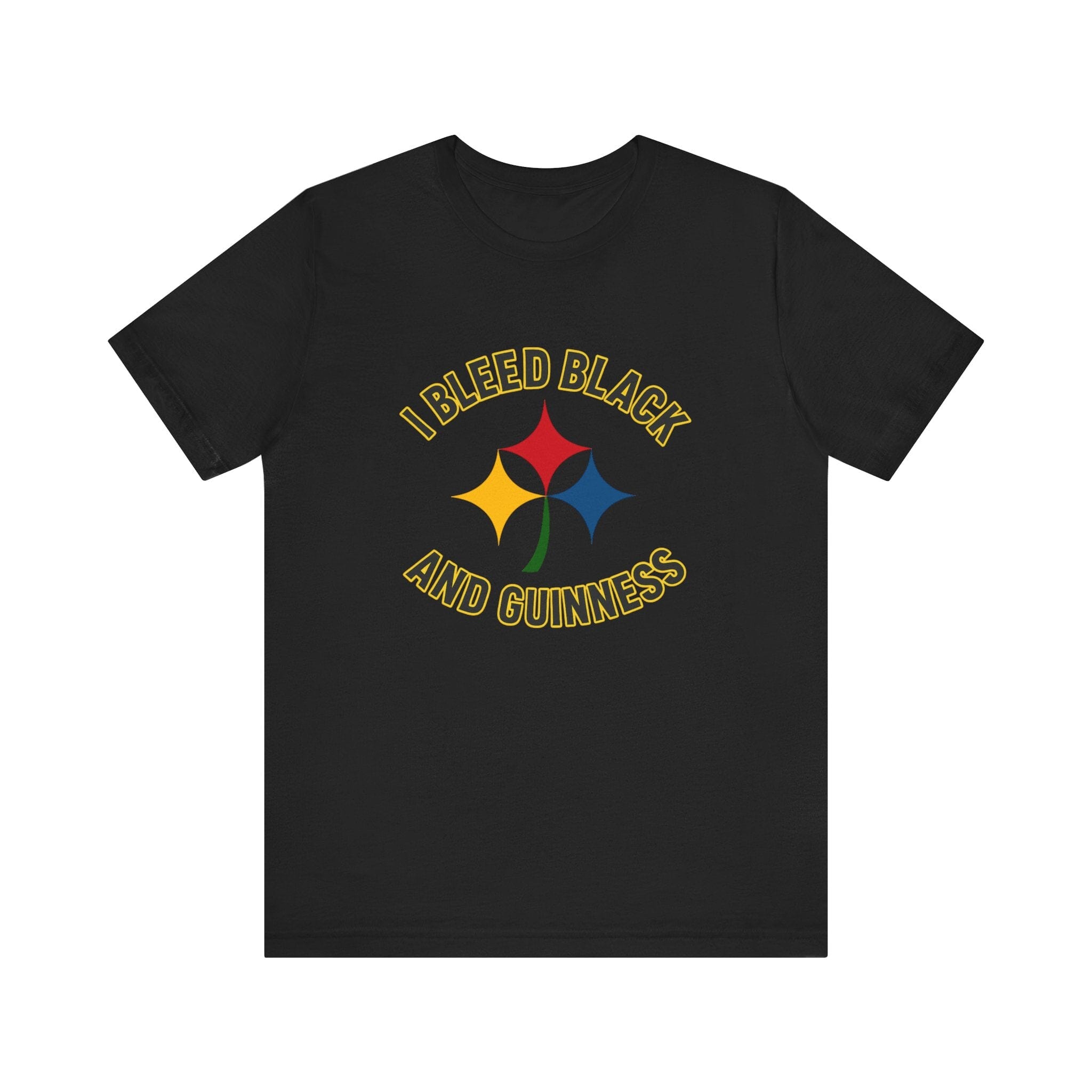I Bleed Black and Gold Pittsburgh Irish T-Shirt Steelers football tee on black tee | Yinzergear