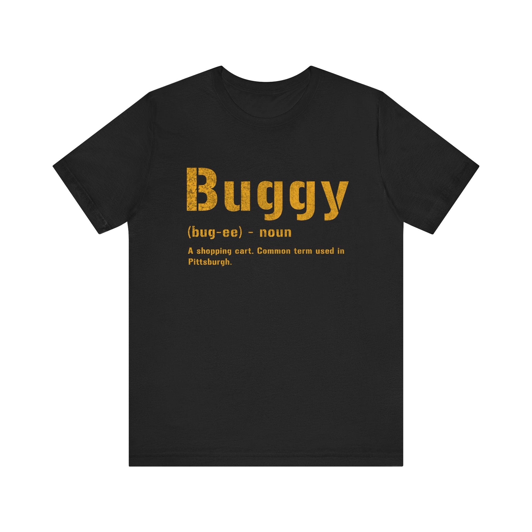 Buggy Pittsburghese definition tee on black tee | Yinzergear