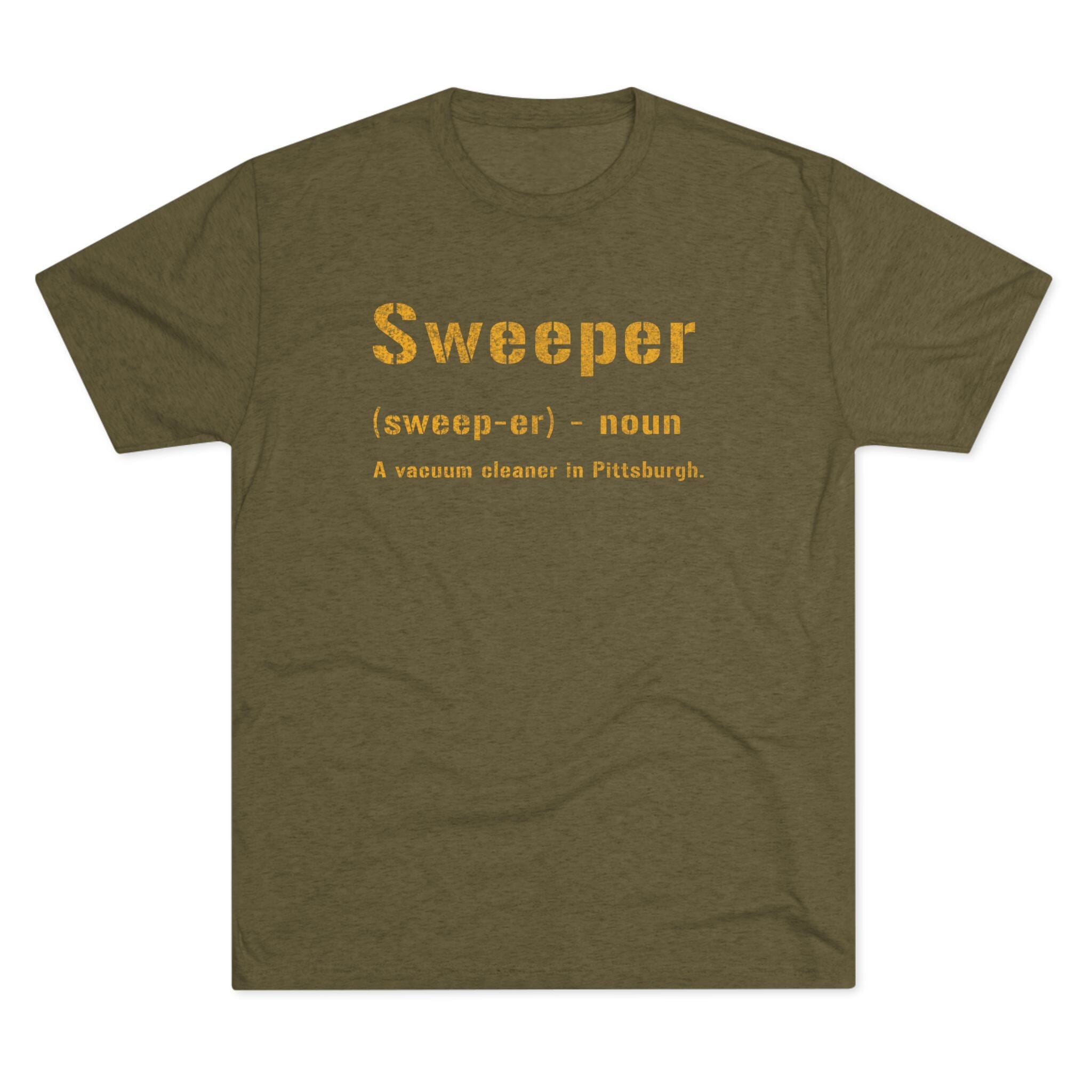 Sweeper Pittsburghese definition tee on military green tee | Yinzergear