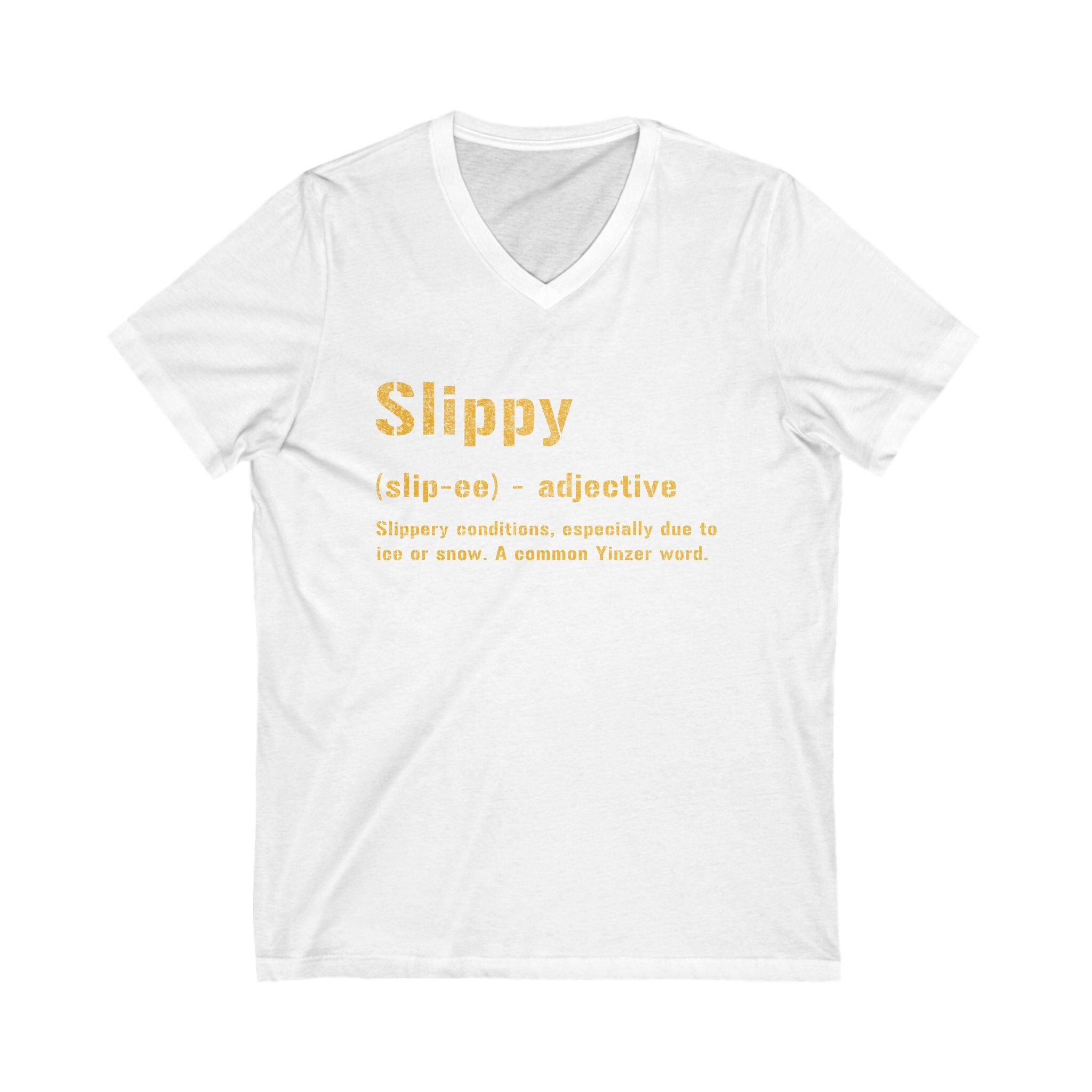 Slippy Pittsburghese V-Neck T-shirt on white v-neck tee | Yinzergear
