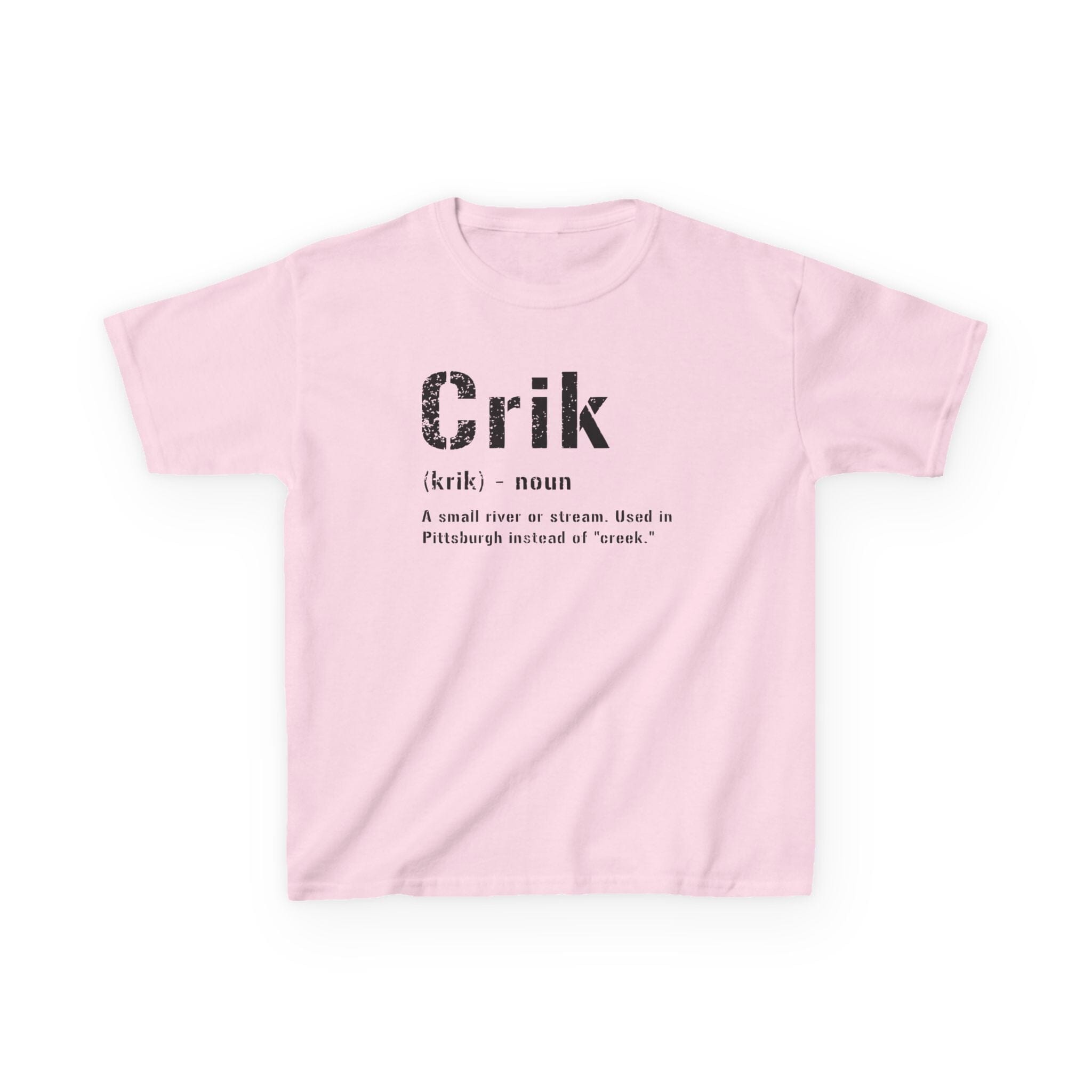 Crik Pittsburghese kids T-shirt on pink kids shirt | Yinzergear