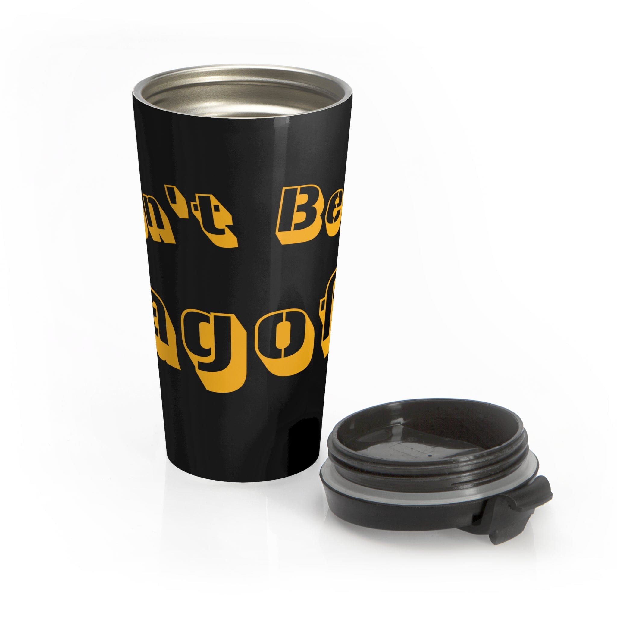 Don’t Be a Jagoff Stainless Steel Travel Mug Pittsburgh mug front view alternate view 5 | Yinzergear