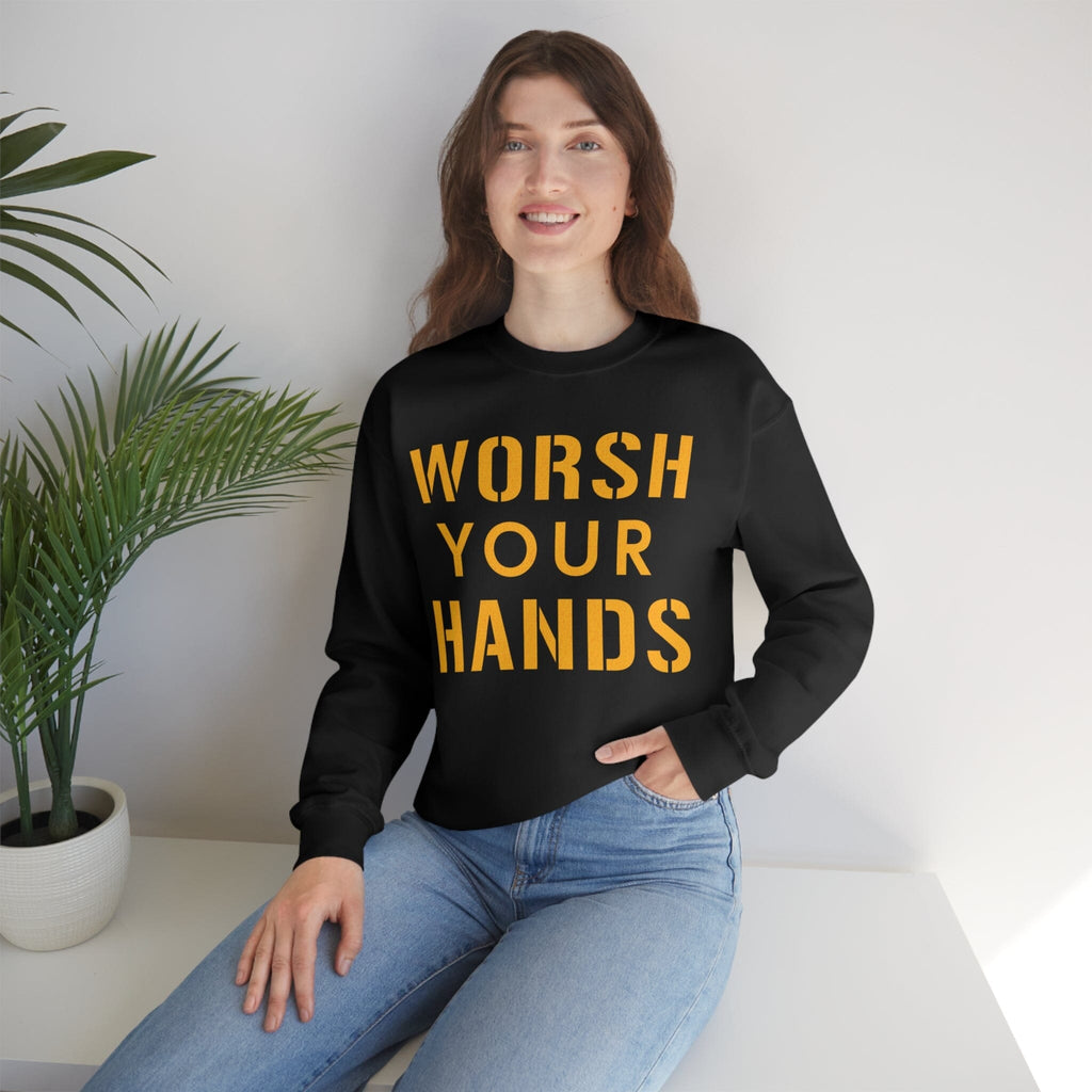 Worsh Your Hands Sweatshirt Pittsburgh sweatshirt on black sweatshirt | Yinzergear