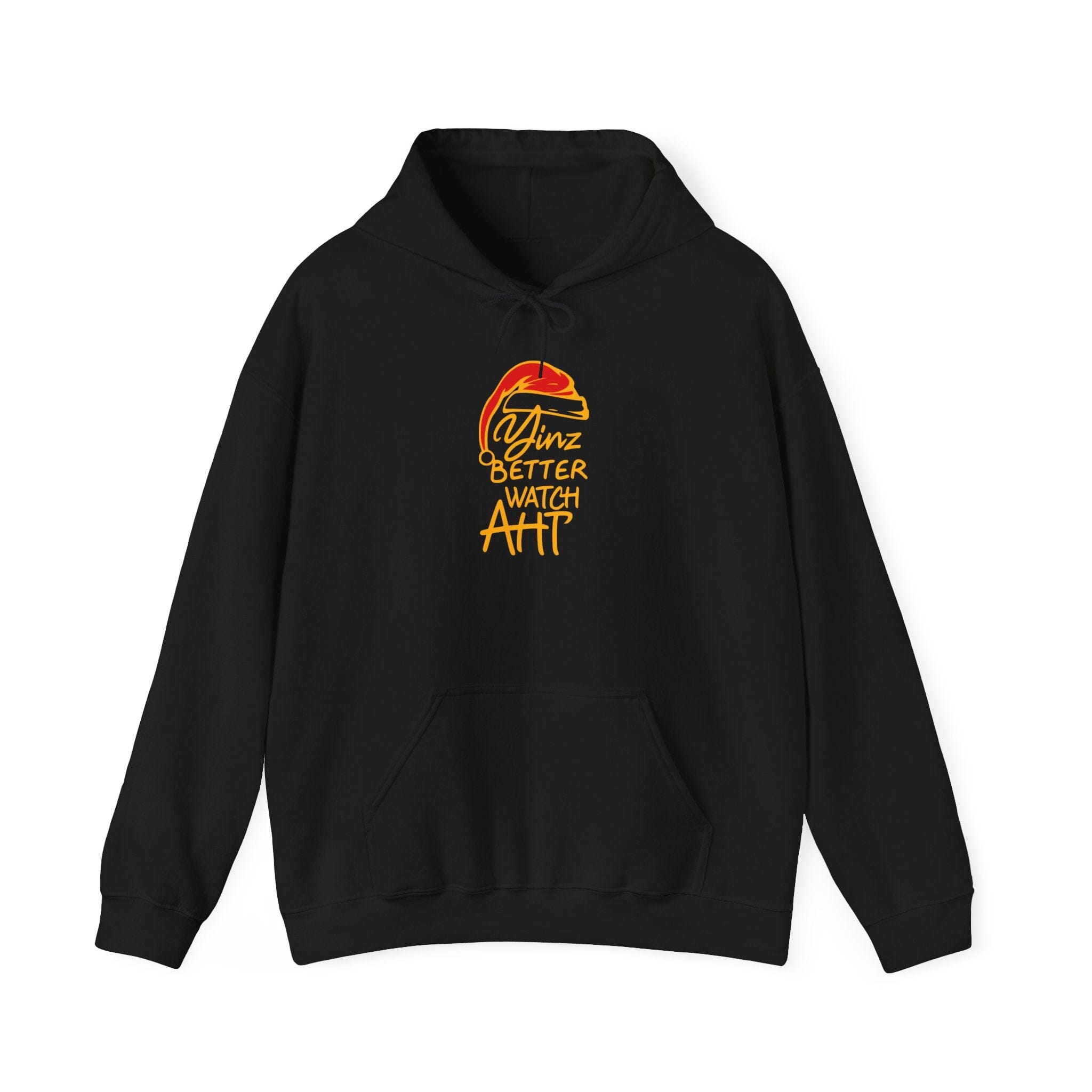 Yinz Better Watch Aht Christmas Hoodie Pittsburgh hoodie on black hoodie | Yinzergear