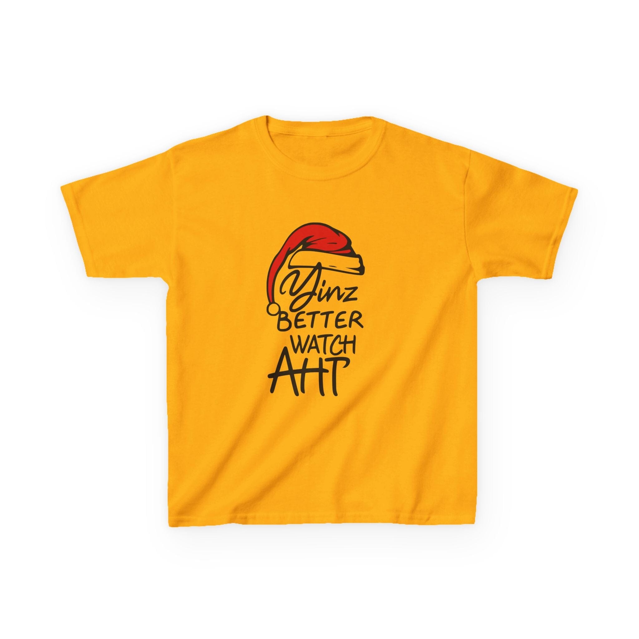 Yinz Better Watch Aht Kids Christmas T-Shirt Pittsburgh kids shirt on gold kids shirt | Yinzergear