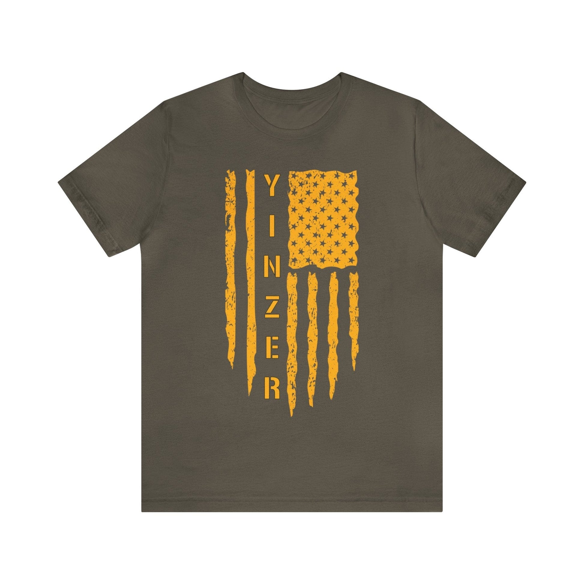 Yinzer Flag T-Shirt: Gold on Black, Pittsburgh Legacy & Patriotic Burgh Shirt T-Shirt Printify Army S 