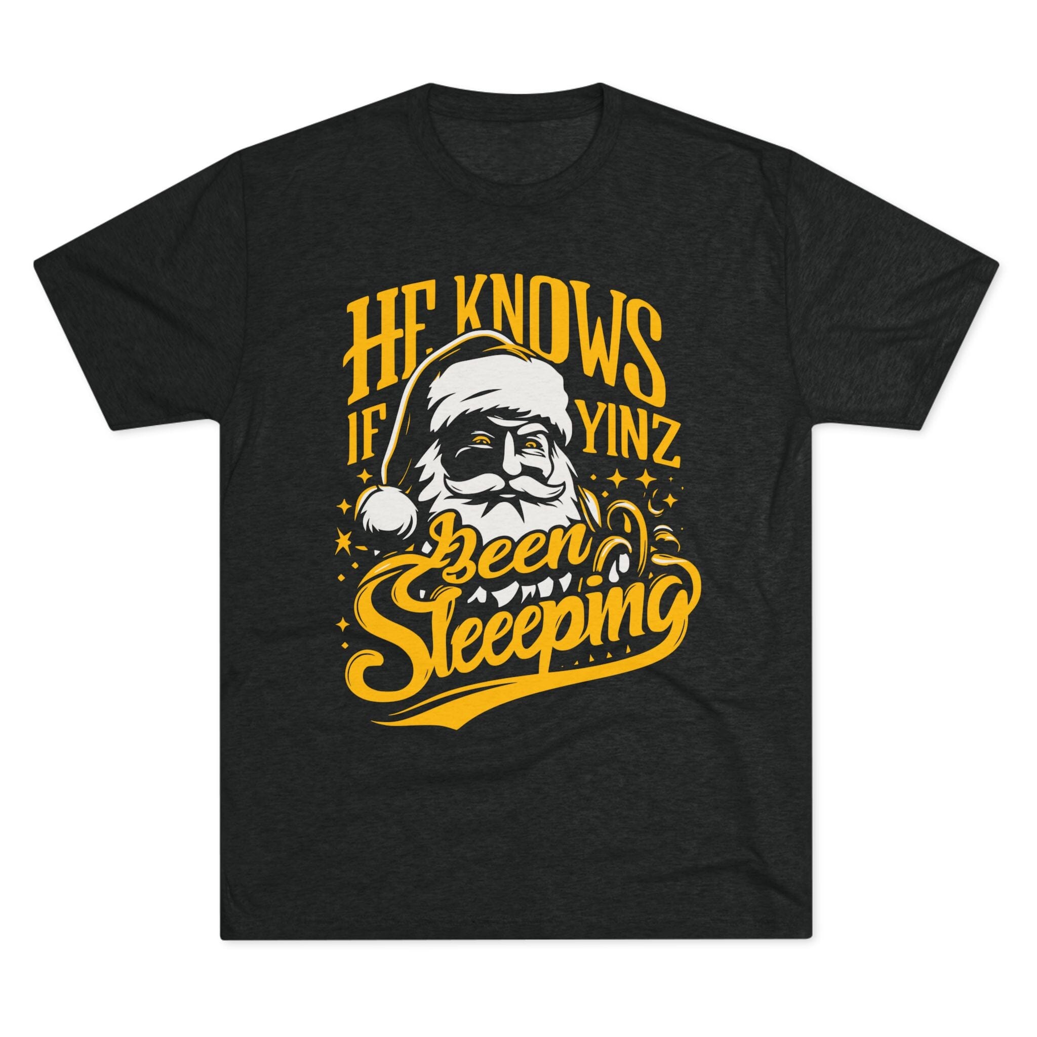 Yinzer Santa Tri-Blend Christmas T-shirt on black tee | Yinzergear
