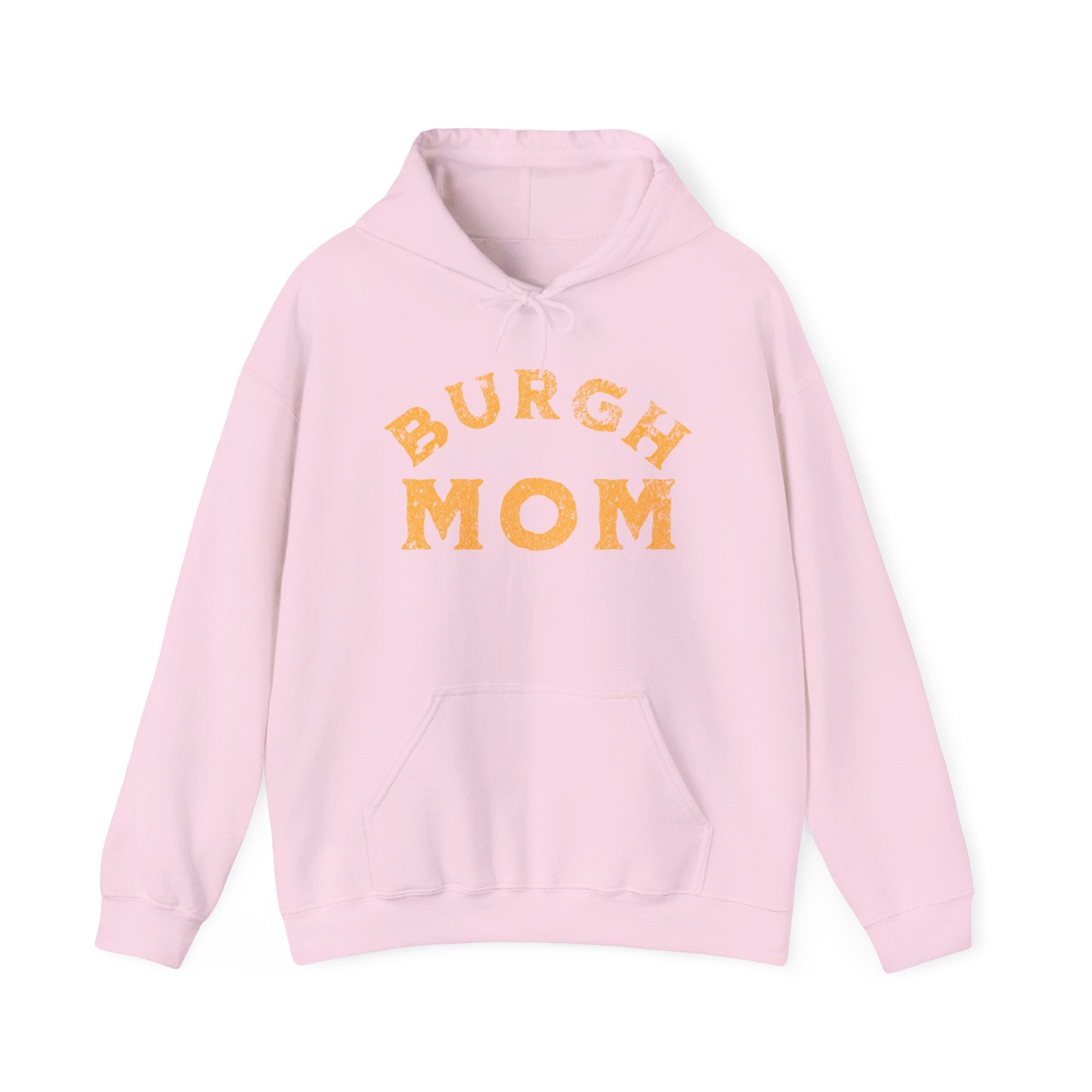 Burgh Mom Hoodie on pink hoodie | Yinzergear