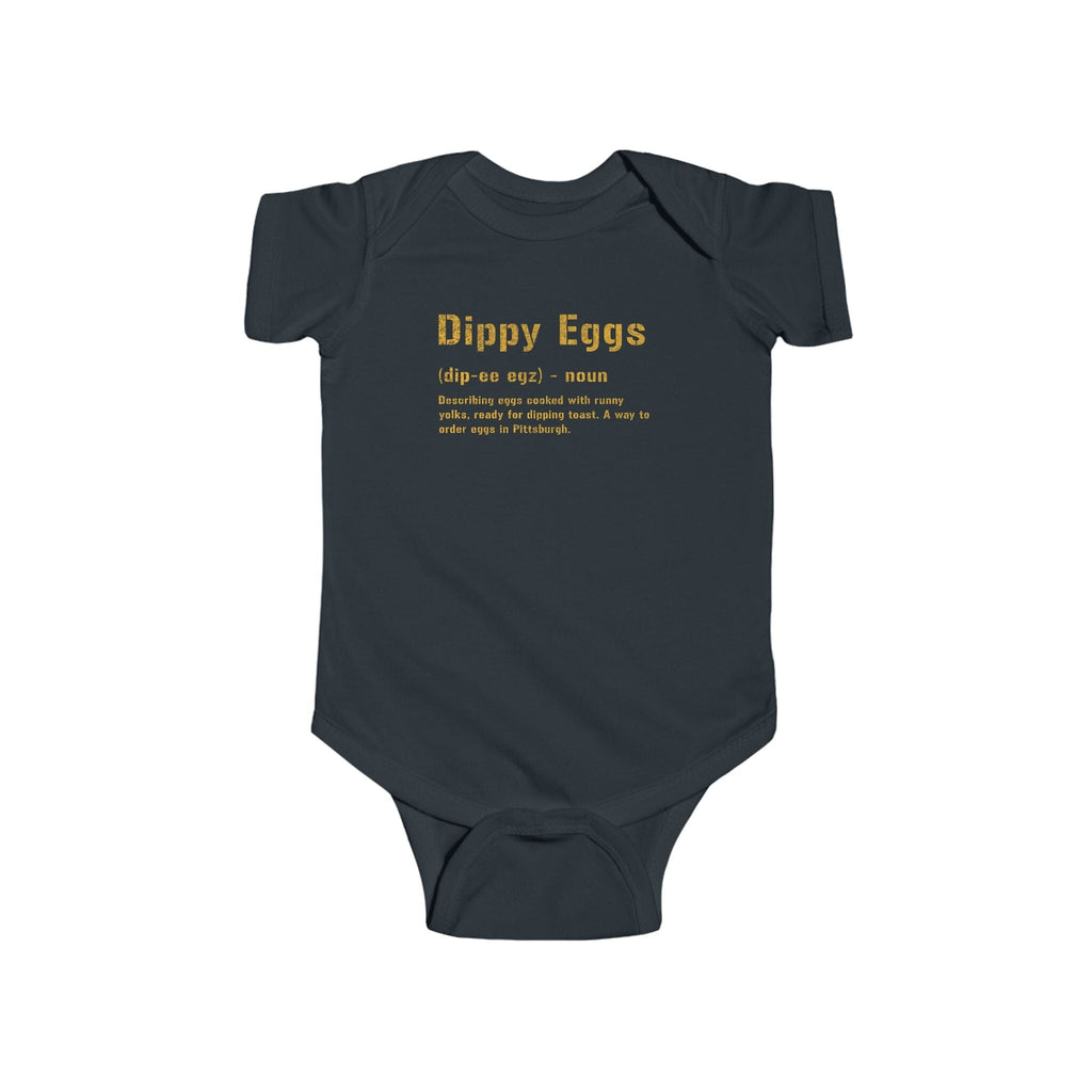 Dippy Eggs baby bodysuit on black kids shirt | Yinzergear