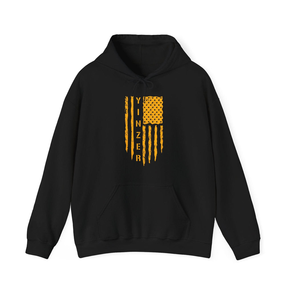 Yinzer Flag Hoodie Pittsburgh hoodie on black hoodie | Yinzergear