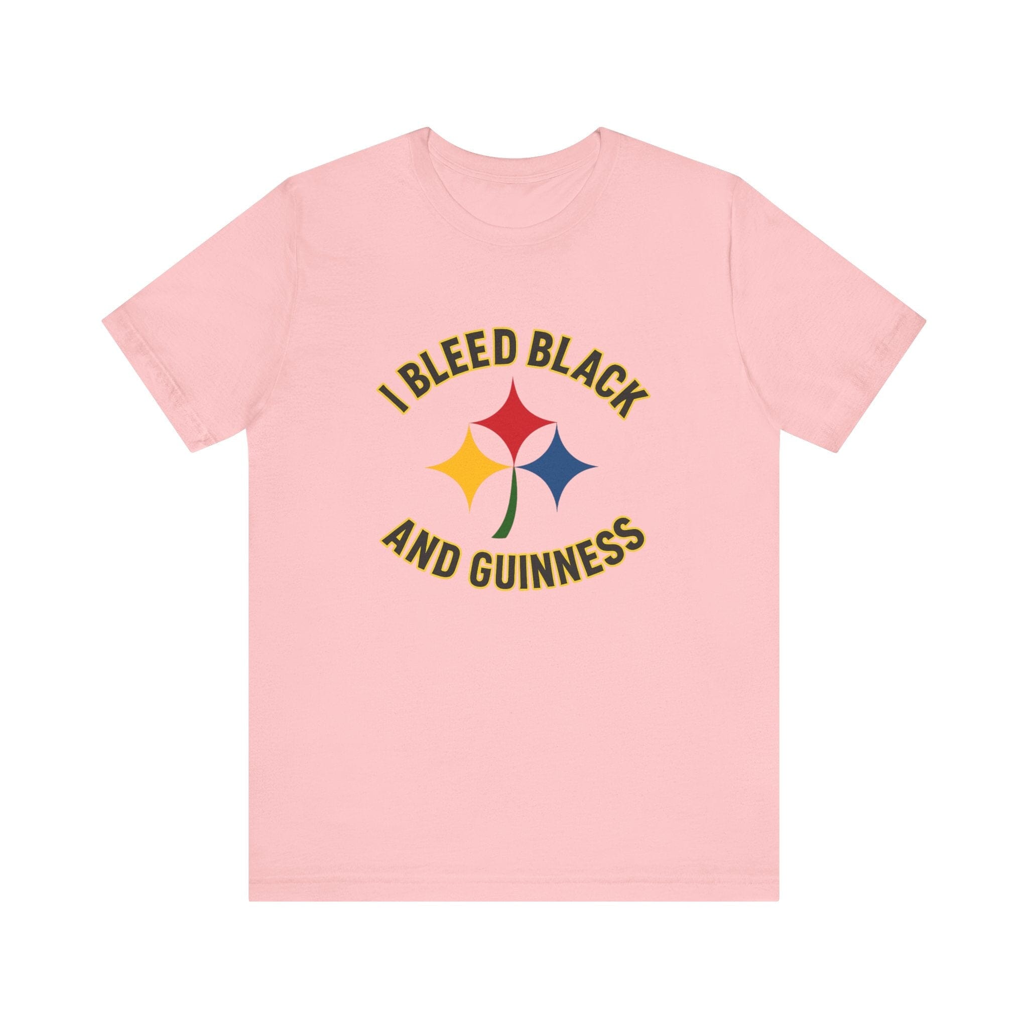 I Bleed Black and Gold Pittsburgh Irish T-Shirt Steelers football tee on pink tee | Yinzergear