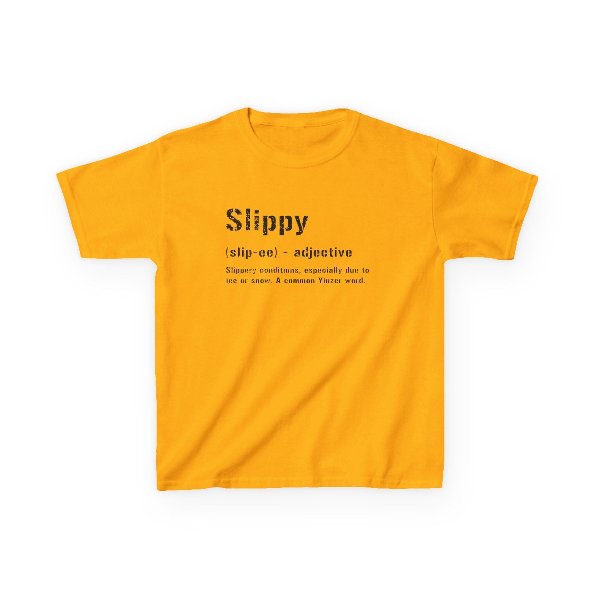 Slippy Pittsburghese Kids T-shirt on gold tee | Yinzergear