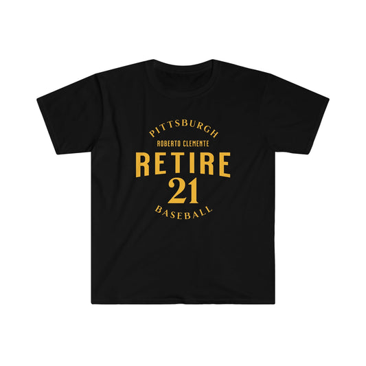 Retire 21 Roberto Clemente T-Shirt T-Shirt Yinzergear Black S 