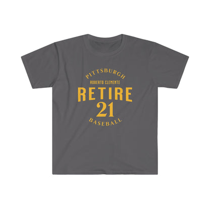 Retire 21 Roberto Clemente T-Shirt T-Shirt Yinzergear Charcoal S 