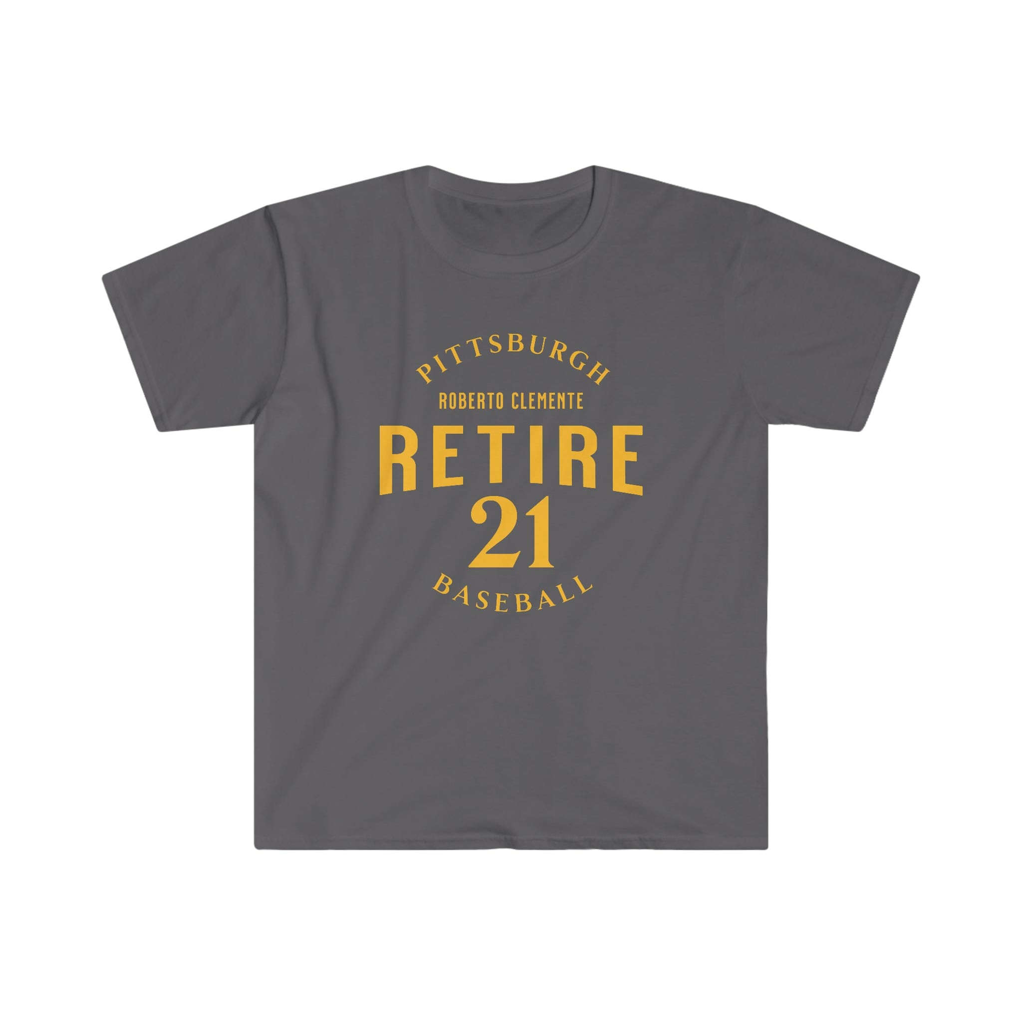 Retire 21 Pittsburgh Baseball T-shirt on charcoal tee | Yinzergear