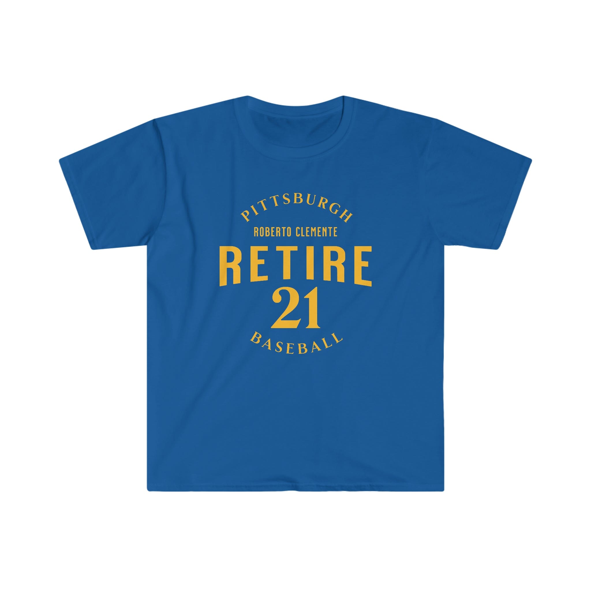 Retire 21 Pittsburgh Baseball T-shirt on royal tee | Yinzergear