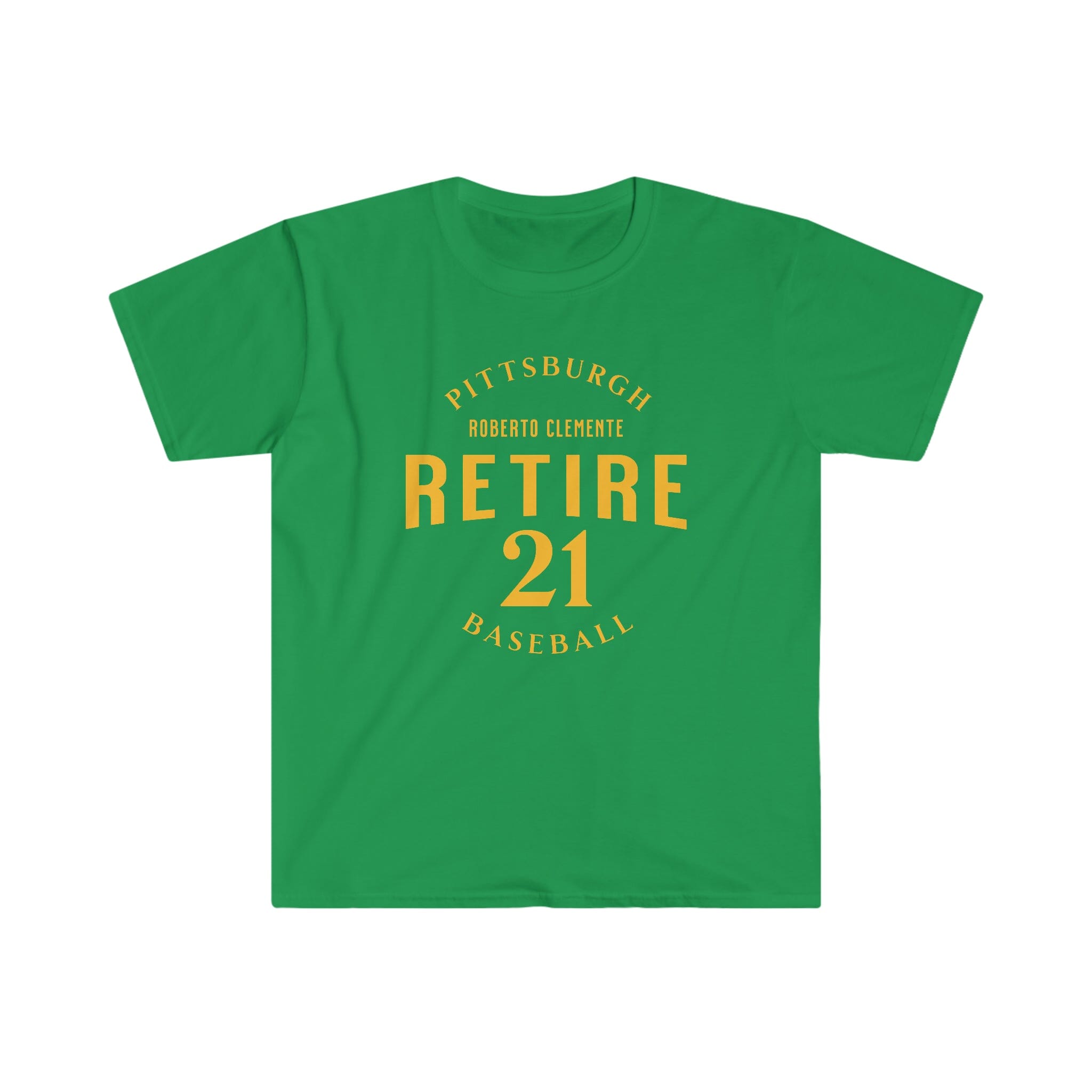 Retire 21 Pittsburgh Baseball T-shirt on irish green tee | Yinzergear