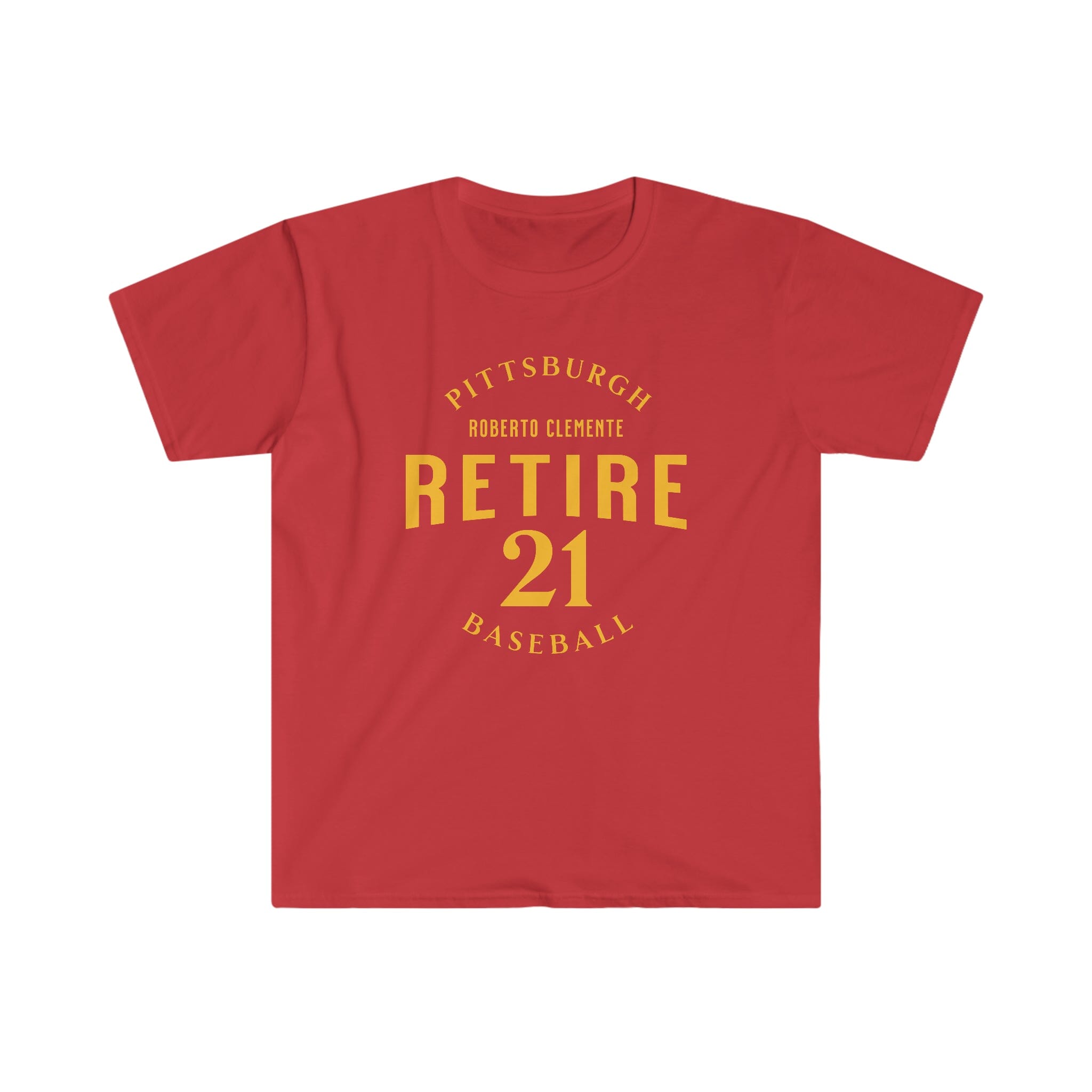 Retire 21 Pittsburgh Baseball T-shirt on red tee | Yinzergear