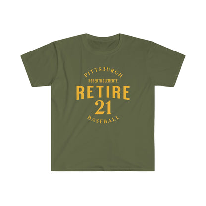 Retire 21 Roberto Clemente T-Shirt T-Shirt Yinzergear Military Green S 
