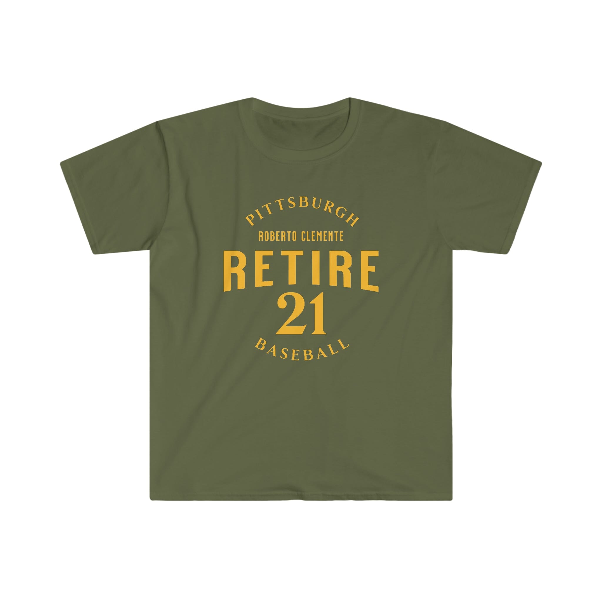 Retire 21 Pittsburgh Baseball T-shirt on military green tee | Yinzergear