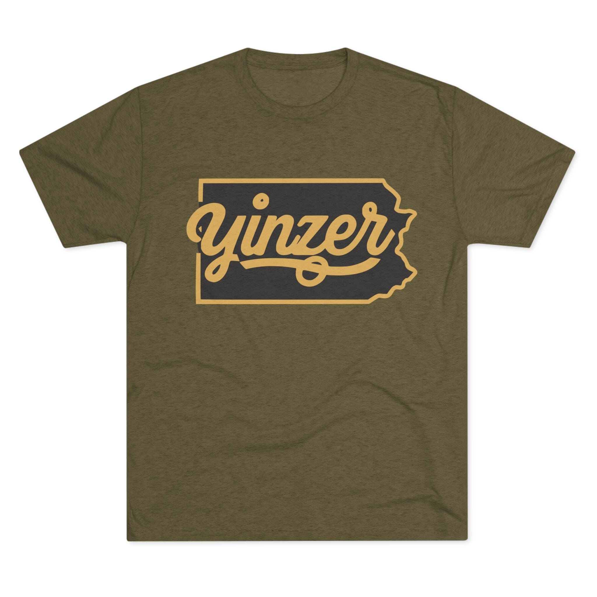 Yinzer State of Mind Tri-Blend T-shirt on military green tee | Yinzergear