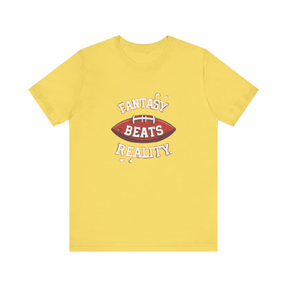Fantasy Beats Reality Football T-Shirt - Game Day Tee T-Shirt Printify Maize Yellow XS 