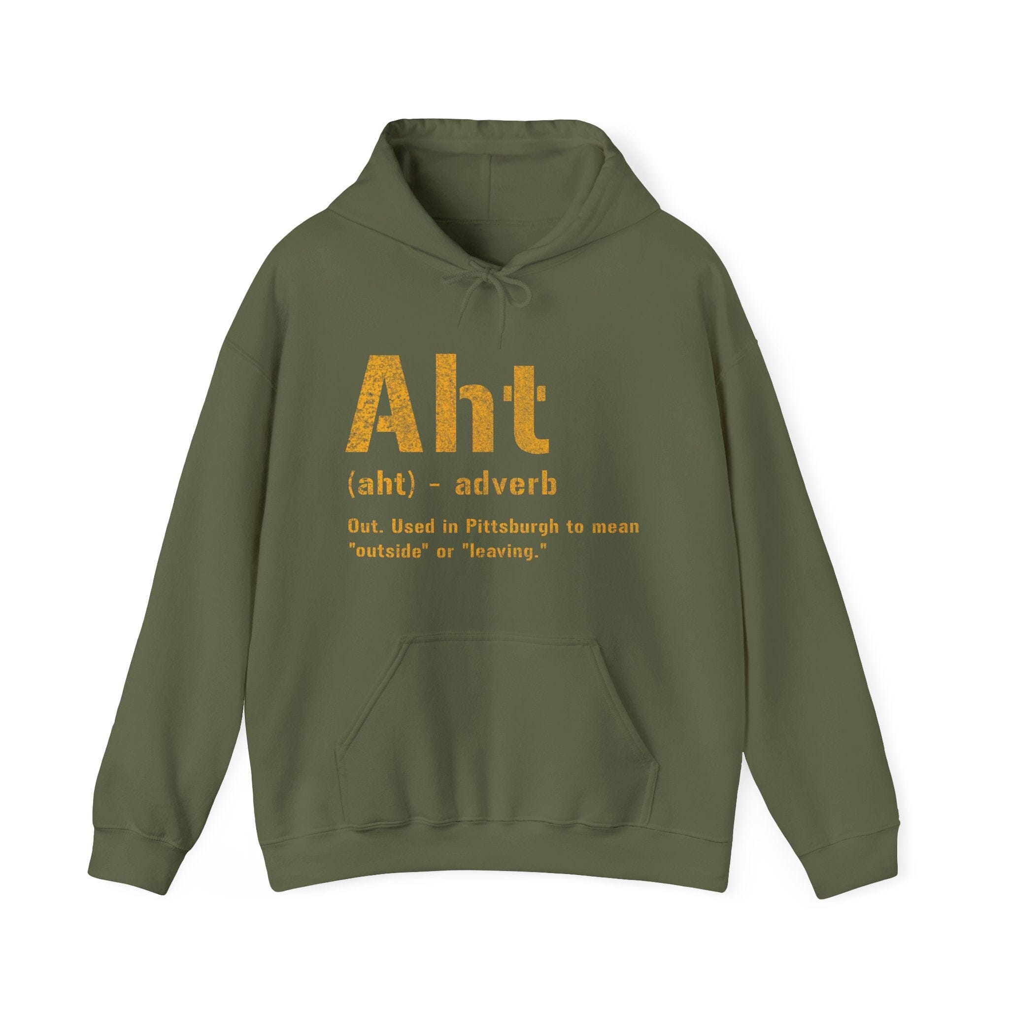 Aht Hoodie Pittsburgh hoodie on military green hoodie | Yinzergear