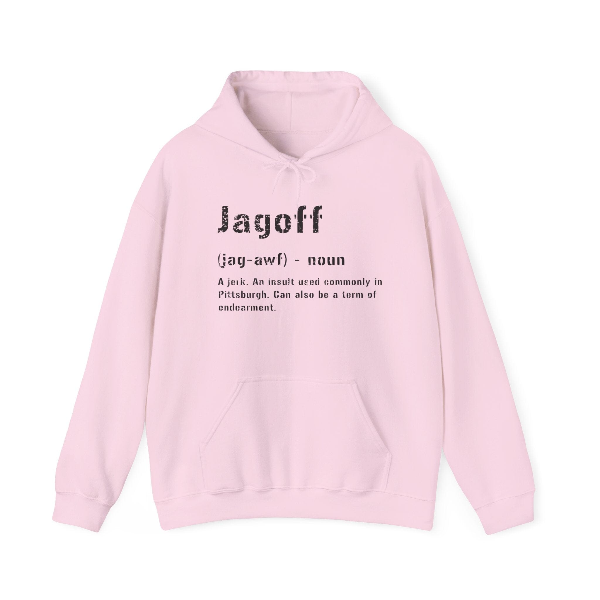 Jagoff Pittsburghese definition hoodie on pink hoodie | Yinzergear