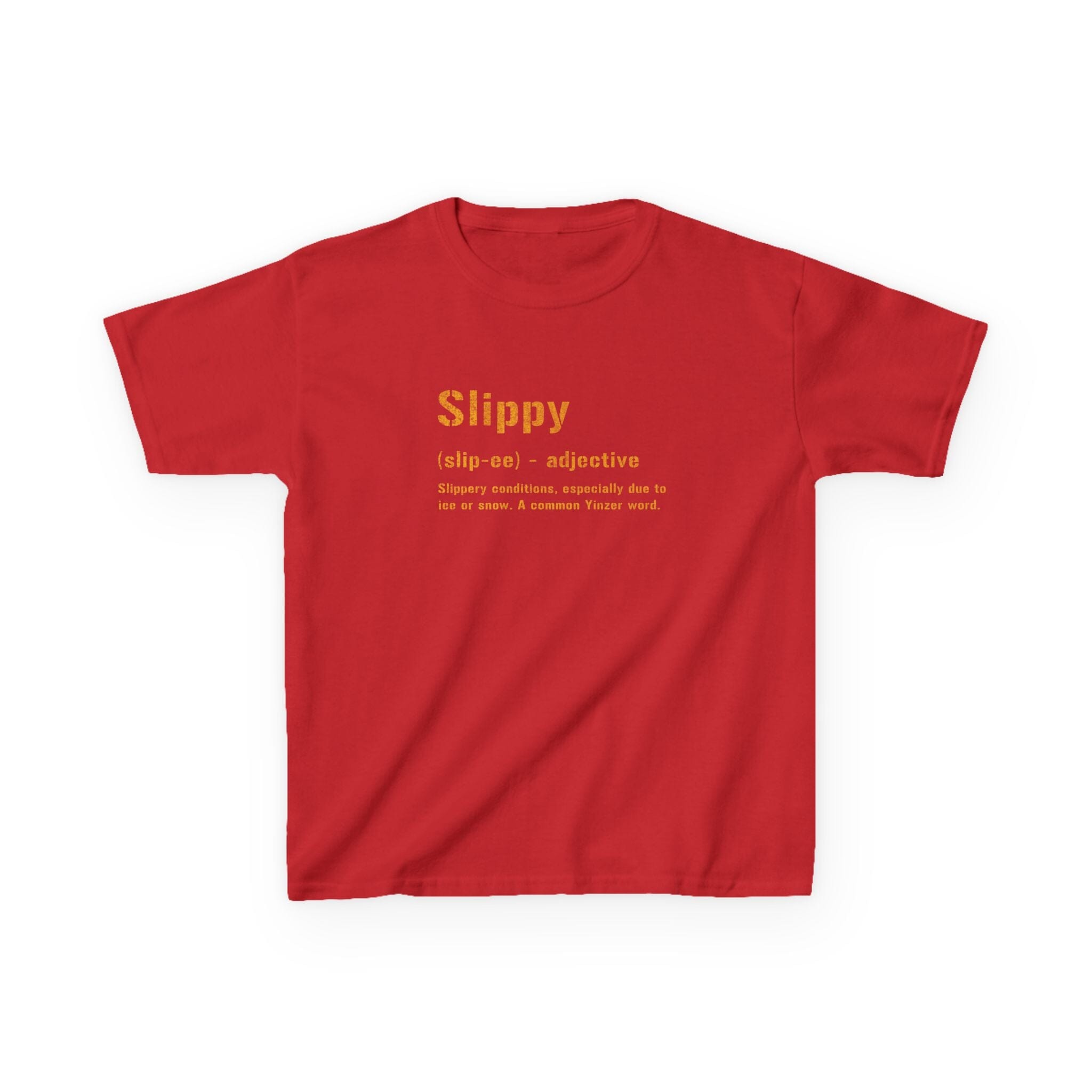 Slippy Pittsburghese Kids T-shirt on red tee | Yinzergear
