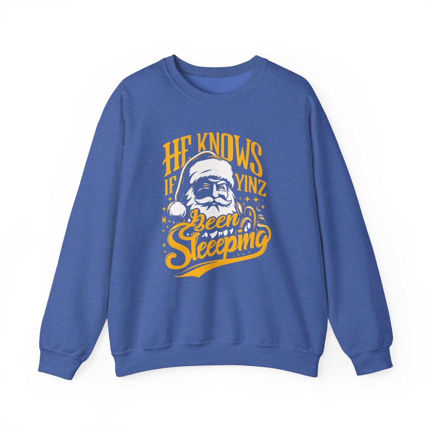 Yinzer Santa Crewneck - Pittsburgh Christmas Sweatshirt Sweatshirt Printify Heather Sport Royal S 