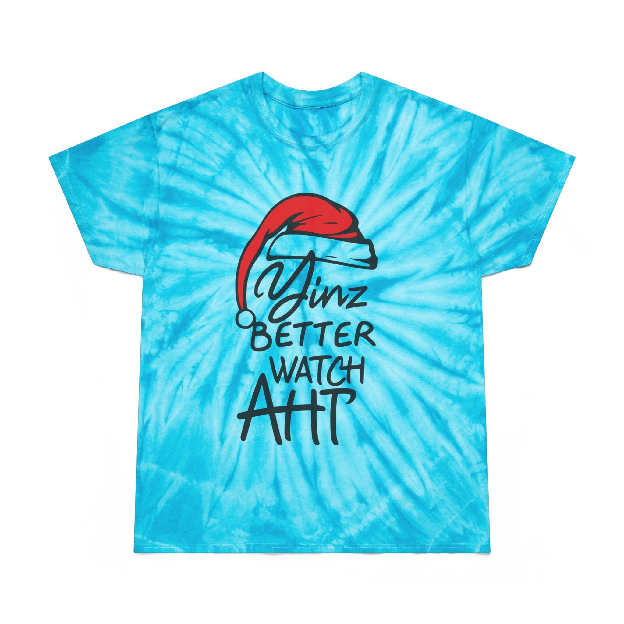 Yinz Better Watch Aht Tie-Dye Christmas T-Shirt Pittsburgh tee product image mockup view | Yinzergear