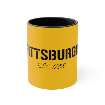 Pittsburgh 1758 Gold 11oz Coffee Mug - Pittsburgheese Mug Printify Black 11oz 