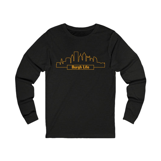 Burgh Life Pittsburgh Skyline Long Sleeve - Yinzer Gift Long-sleeve Yinzergear M Black Heather 