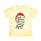 Yinz Better Watch Aht Tie-Dye Christmas T-Shirt Pittsburgh tee on yellow tee | Yinzergear