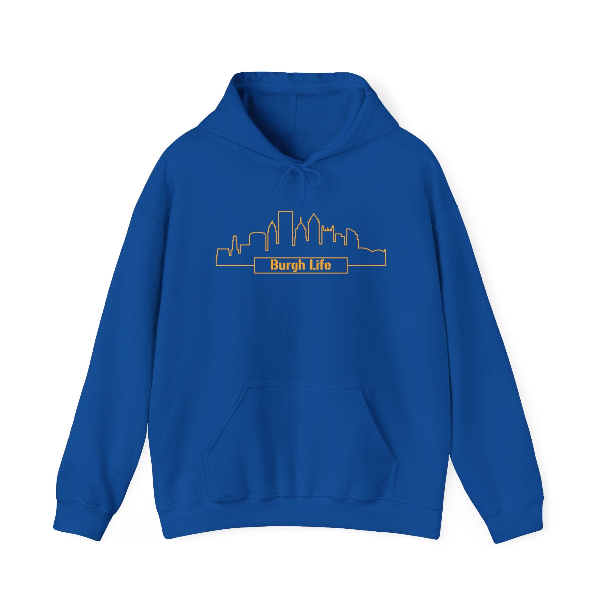 Burgh Life Pittsburgh Skyline Hoodie on royal hoodie | Yinzergear